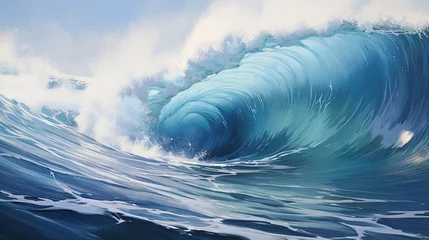 Schilderijen op glas Beautiful blue tidal wave © Ariestia