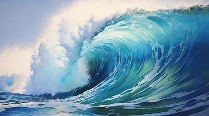 Gordijnen Beautiful blue tidal wave © Ariestia
