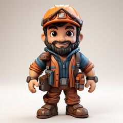 Obraz na płótnie Canvas Man in 3d render in carpenter suit and orange helmet, city worker