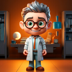 Man in 3d render in doctor suit and white coat, happy smiling person