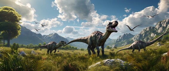 Fototapeta premium Dinosaurs in Prehistoric Land