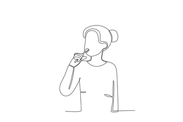 A woman brushing her teeth. Morning activities one-line drawing