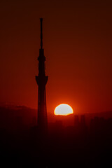 Diamond Tokyo skytree - Silhouette of Tokyo skytree with Sunset.