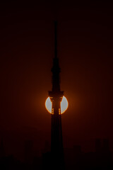 Obraz premium Diamond Tokyo skytree - Silhouette of Tokyo skytree with Sunset.