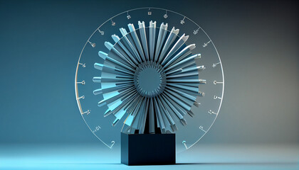 Radial and column graph in glassmorphism style on a blue isolated background 3d render, Ai generated image