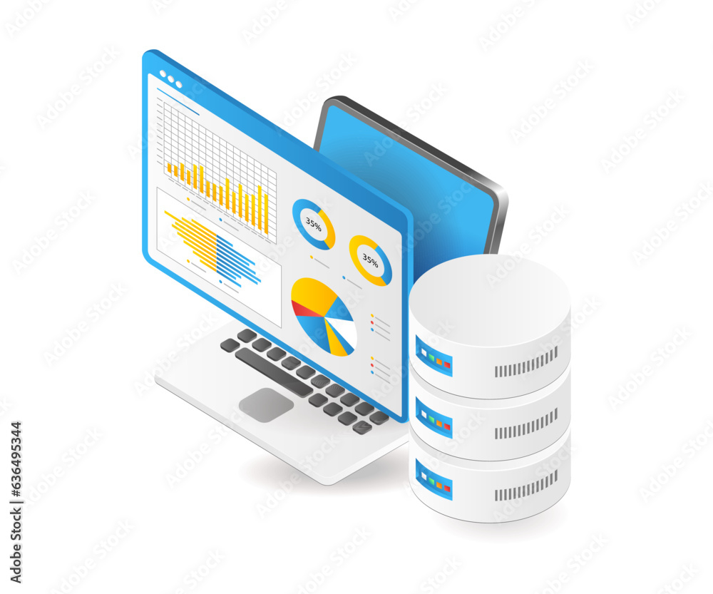 Poster database analysis isometric illustration