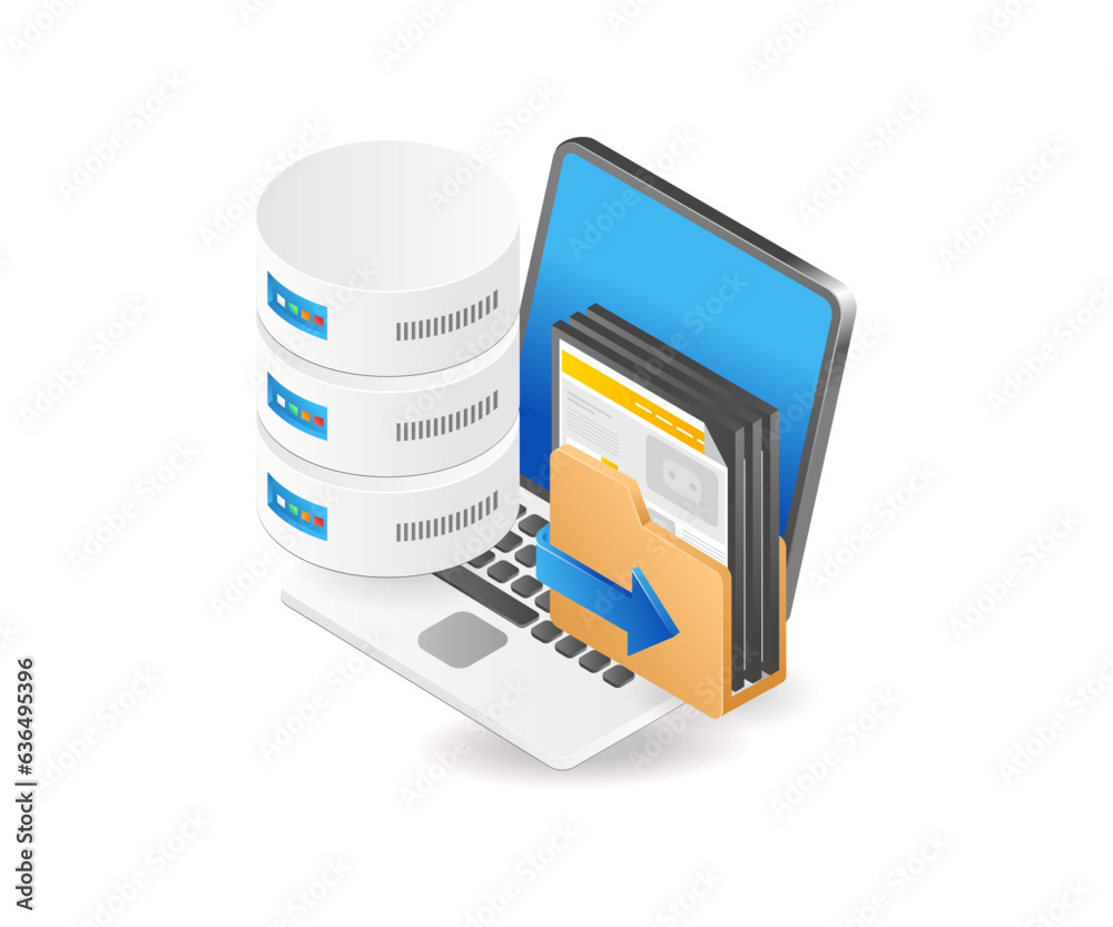 Poster Database server computers isometric illustration