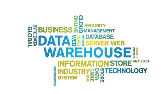 4k Data Warehouse Animated Tag Word Cloud;Text Design big data Animation typography seamless loop.