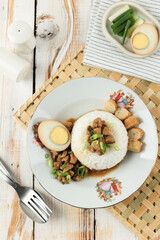 Nasi Bakmoy, COoked Rice Served with Stir Fried Chicken