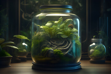 
"Immerse yourself in a new realm of artistic wonder with AI-generated terrarium art. Experience the harmony of nature and technology as virtual ecosystems come alive through intricate designs. 