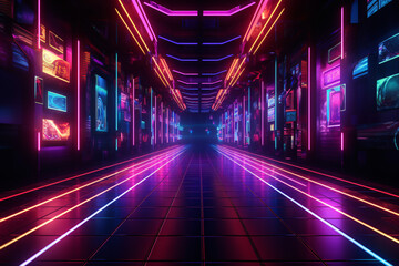 Cuarto futurista infinito con luces ne&oacute;n