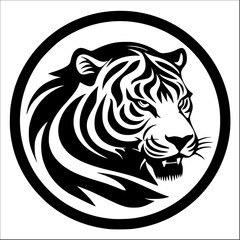 Tiger Head Logo in Monochrome Style Black Color isolated on white  