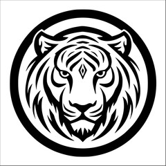 Tiger Head Logo in Monochrome Style Black Color isolated on white  