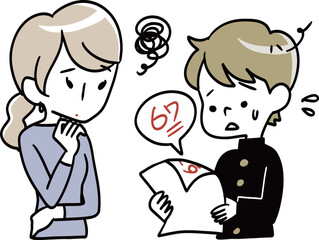 テストの点数が悪かった男子中学生と母親