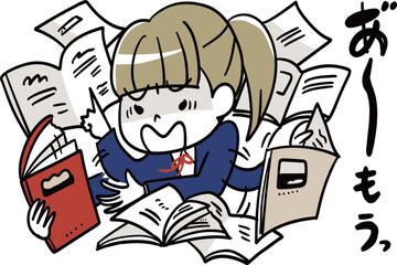 慌てて勉強する女子中学生