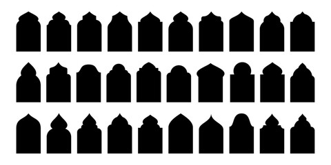 set of flat islamic window silhouette vector