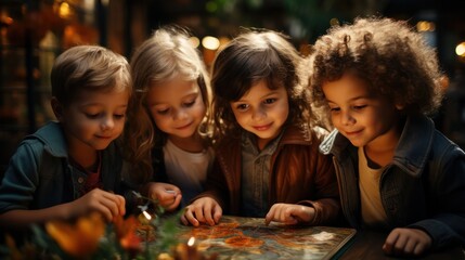 four kids enjoying late night stories