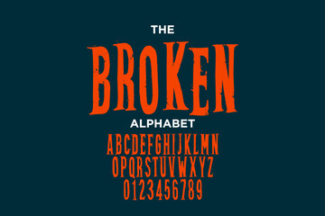Vintage grunge alphabet design. Modern stylized font and number