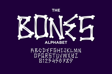thiny skull alphabet style. hallooween font style. modern and stylized font and number