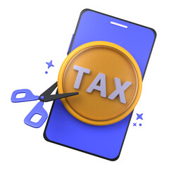 tax cut of 3d illustration isolated on white background. mobile phone, scissors. Tax 3D Concept. 3d illustration