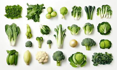 Green vegetables on a light background - obrazy, fototapety, plakaty