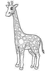 Cute Cartoon Style Giraffe for Kids Coloring Book on iSolated White Background, Simple Style outline for Kids to coloring. 