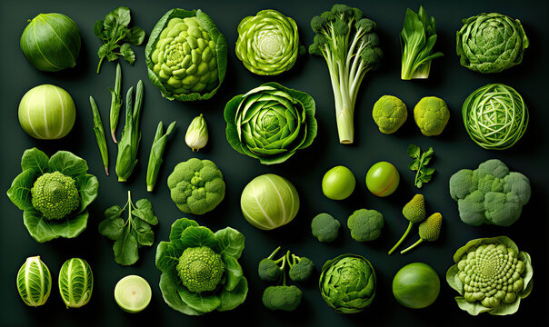 Green vegetables on a dark background