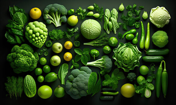 Green vegetables on a dark background
