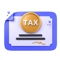 tax residence certificate of 3d illustration isolated on white background. paper, certificate, sign. Tax 3D Concept. 3d illustration