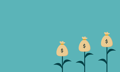 Investment Growth. Depicted with a dollar bag resembling flowers and plants.