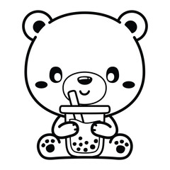 Obraz premium Kwaii Bear, Cute Animal. Black and white vector illustration for coloring book