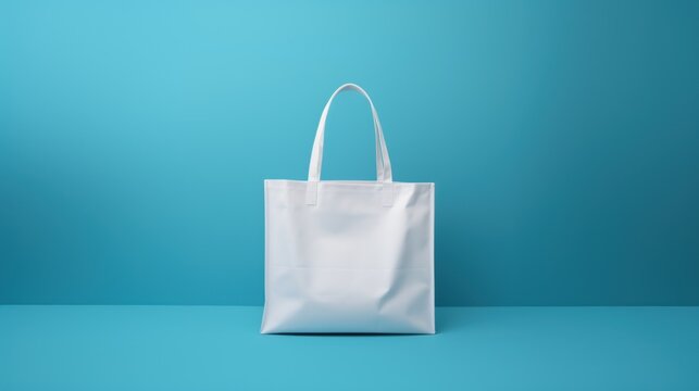 Empty white blank hand bag on colorful background