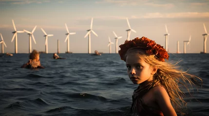 Fototapeten Denmark Approves Ambitious North Sea Artificial Island Project for Clean Energy Hub, girls swimming. © jixiang