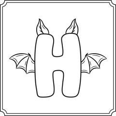 Halloween English Alphabet letter H cute bat theme sketch for coloring