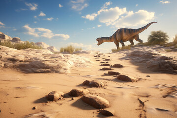  dinosaur footprints on the ground 3d rendering elements