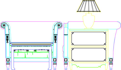 Sketch vector illustration of traditional ethnic vintage chinese dresser interior design