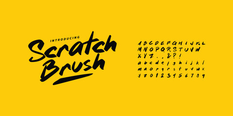 Scratch Brush is uneven, unexpected, playful font. Vector bold font for logotype, apparel design, album covers, branding, etc.