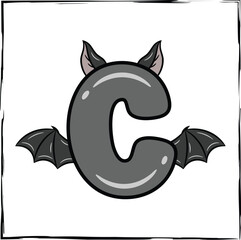Halloween English Alphabet letter C cute bat theme drawing