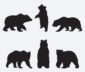 isolated black silhouette of a bear , vector collection
