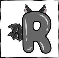 Halloween English Alphabet letter R cute bat theme drawing