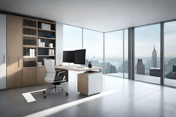 modern office interior white corner desk