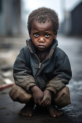 Hungry starving children (AI Generated)  - obrazy, fototapety, plakaty