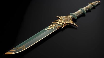 fantasy metal sword with long blade on isolated black background. Character Design Concept Art Book Illustration Video Game Digital Painting. CG Artwork Background. Generative AI