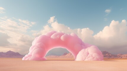 In the vast expanse of the desert, a vibrant pink arch emerges, its design echoing the essence of...