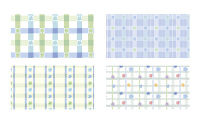 Set of hand drawing patterns. Flower Checkered, Plaid style background. Table cloth, picnic. Vector seamless pattern.