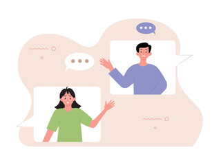 Communication vector illustration. Communication concept design illustration. Scenes with men and women in communication activities. Modern vector style illustration