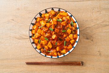 Mapo Tofu - The traditional Sichuan dish of silken tofu and ground beef, packed with mala flavor from chili oil and Sichuan peppercorns.
