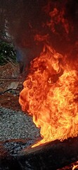 burning fire in the fireplace