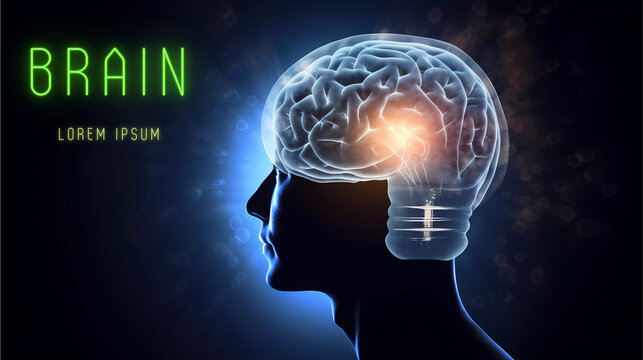 Silhouette of Men's laminate brain with light bulb.Human brain neuroscientist concept.