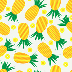 pineapple fruit and slices tropical rainforest summer seamless pattern design